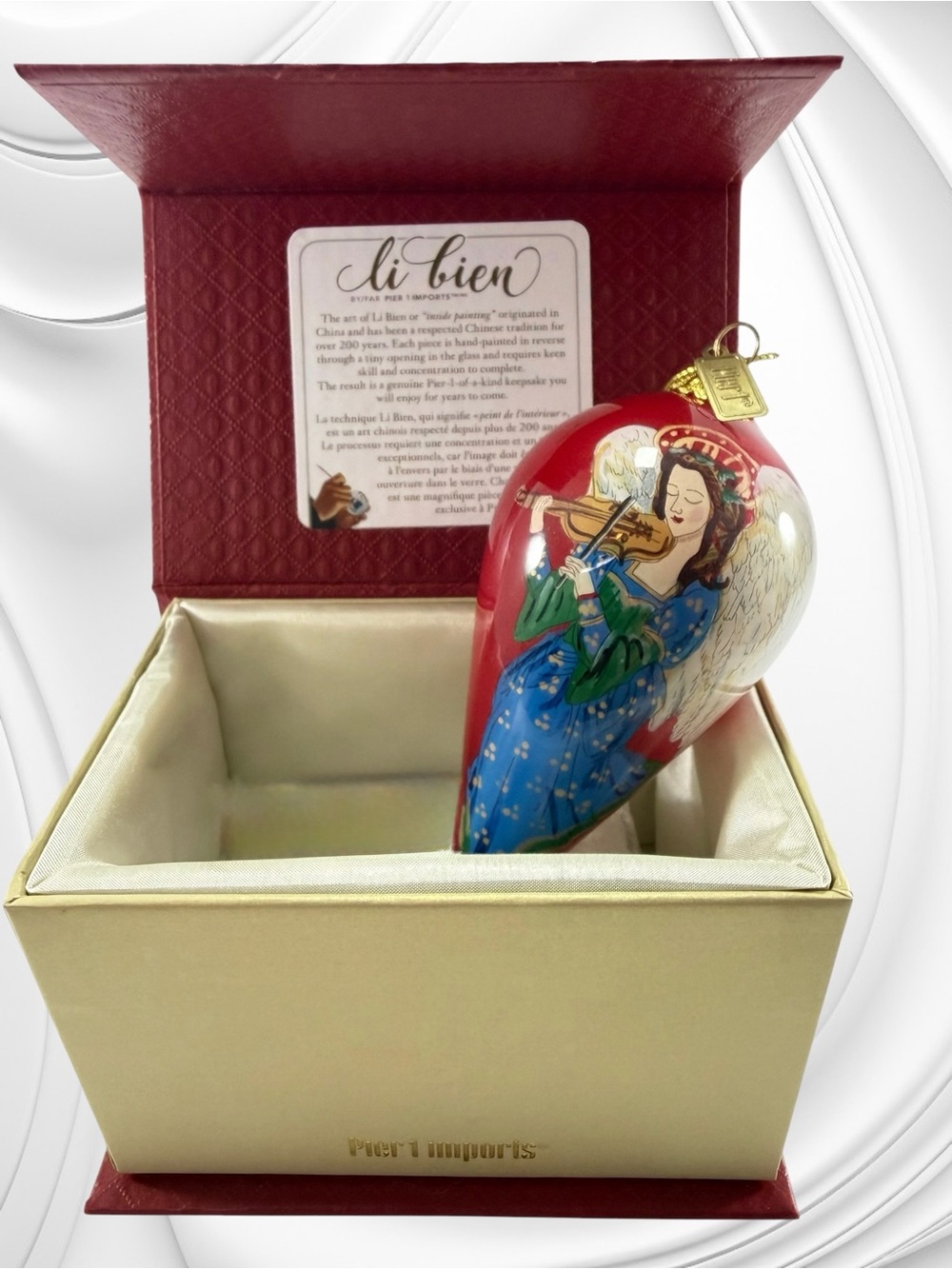 Pier 1 Imports Li Bien Christmas Ornament Angel Playing Violin 2017 Teardrop Red